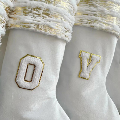 Božićne čarape Bijeli žigovi Zlatna pahuljica Slova Božićni ukrasi Božićno drvce Ukrasi Poklon čarape