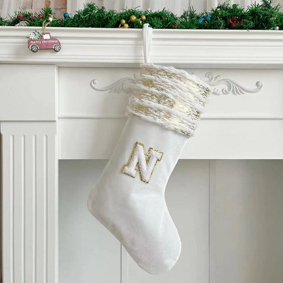 Božićne čarape Bijeli žigovi Zlatna pahuljica Slova Božićni ukrasi Božićno drvce Ukrasi Poklon čarape
