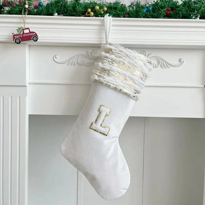 Božićne čarape Bijeli žigovi Zlatna pahuljica Slova Božićni ukrasi Božićno drvce Ukrasi Poklon čarape