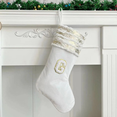 Božićne čarape Bijeli žigovi Zlatna pahuljica Slova Božićni ukrasi Božićno drvce Ukrasi Poklon čarape