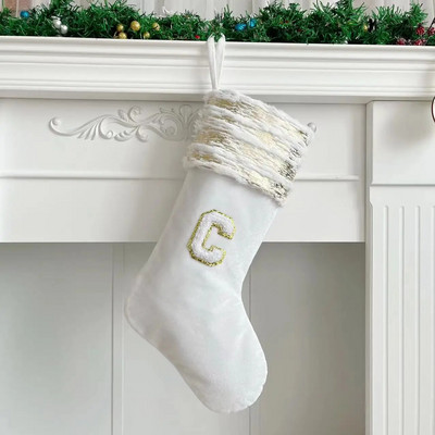Božićne čarape Bijeli žigovi Zlatna pahuljica Slova Božićni ukrasi Božićno drvce Ukrasi Poklon čarape