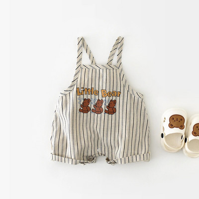 Ljetni kombinezon za bebe 2023., Dječaci, pamuk, prugasti kombinezon s printom medvjeda, bez rukava, karirane štrample za novorođenčad.