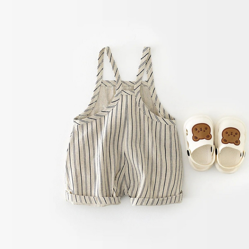 Ljetni kombinezon za bebe 2023., Dječaci, pamuk, prugasti kombinezon s printom medvjeda, bez rukava, karirane štrample za novorođenčad.