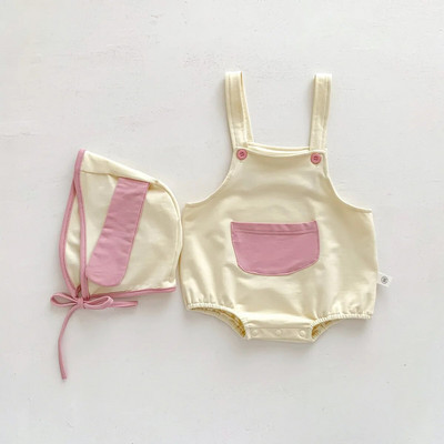 Ljetni bodi bez rukava za djevojčice s džepovima Kompleti kombinezona za malu djecu i dječake, jednobojni kombinezon sa šeširićem Odjeća za novorođenčad