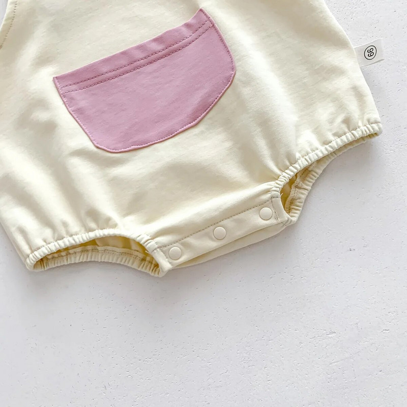 Ljetni bodi bez rukava za djevojčice s džepovima Kompleti kombinezona za malu djecu i dječake, jednobojni kombinezon sa šeširićem Odjeća za novorođenčad