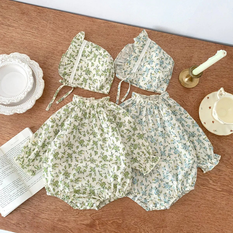 Jednodijelni bodi dugih rukava sa šeširom za proljeće 2023., preslatka korejska odjeća za novorođenčad, kombinezon princeze za malu djecu