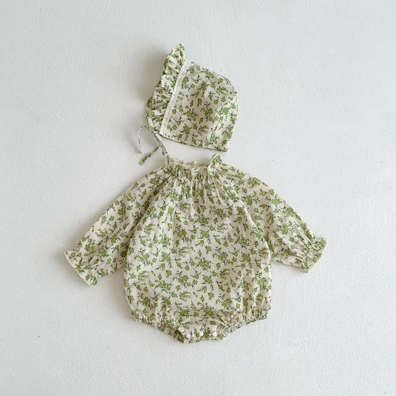 Jednodijelni bodi dugih rukava sa šeširom za proljeće 2023., preslatka korejska odjeća za novorođenčad, kombinezon princeze za malu djecu