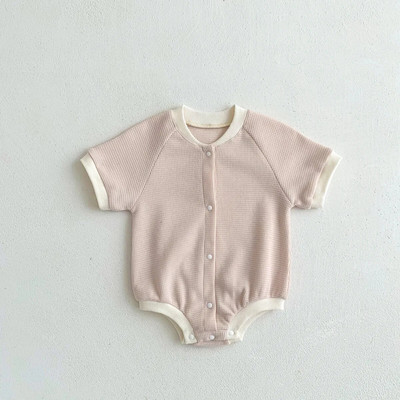 Ljetna odjeća za bebe Bodi od vafla kratkih rukava Jednodijelni kombinezon za dječake Jednobojni korejski kombinezon s jednim kopčanjem za djevojčice