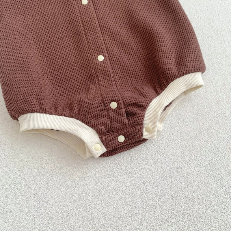 Ljetna odjeća za bebe Bodi od vafla kratkih rukava Jednodijelni kombinezon za dječake Jednobojni korejski kombinezon s jednim kopčanjem za djevojčice