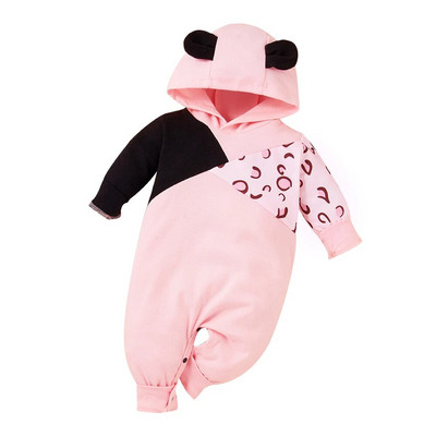 Hlače za novorođenčad Bbay za djevojčice Odjeća za dojenčad Odjeća za djevojčice Odjeća dugih rukava Leopard patchwork Jednodijelni kombinezon s kapuljačom
