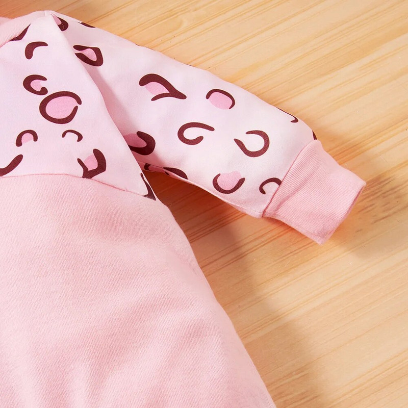 Hlače za novorođenčad Bbay za djevojčice Odjeća za dojenčad Odjeća za djevojčice Odjeća dugih rukava Leopard patchwork Jednodijelni kombinezon s kapuljačom