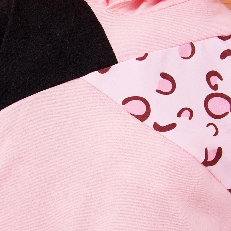 Hlače za novorođenčad Bbay za djevojčice Odjeća za dojenčad Odjeća za djevojčice Odjeća dugih rukava Leopard patchwork Jednodijelni kombinezon s kapuljačom