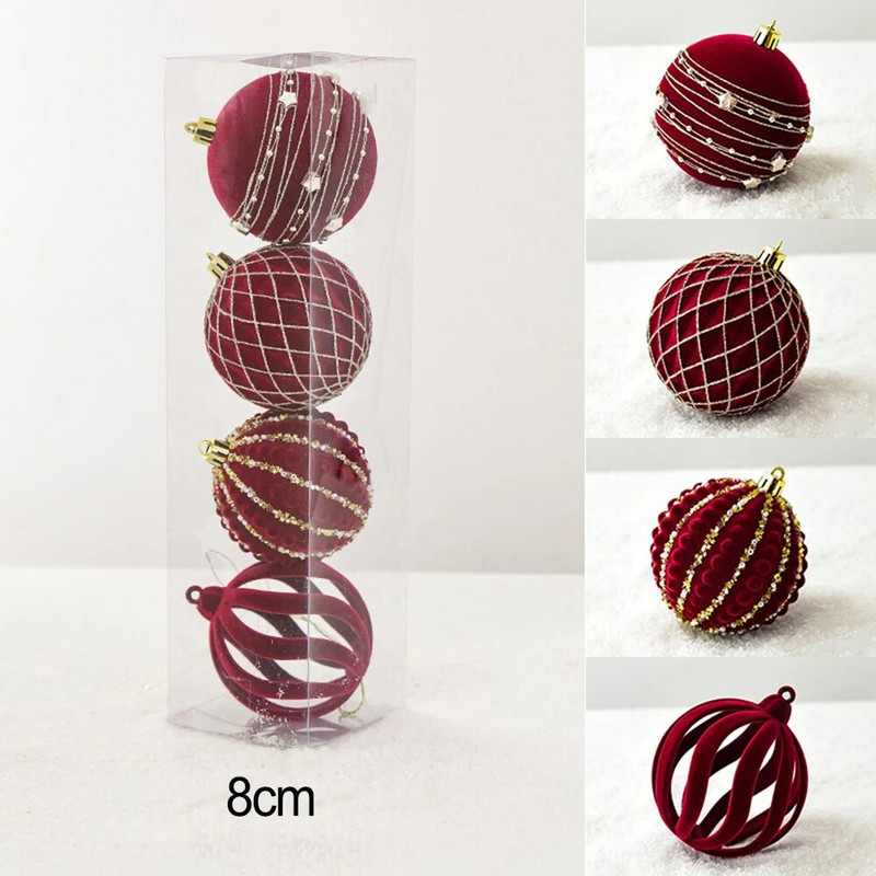 4 kom crvene kuglice s ukrasima za božićno drvce za uređenje doma, novogodišnji dar, božićne kuglice Noel Navidad 2024 6/8 cm
