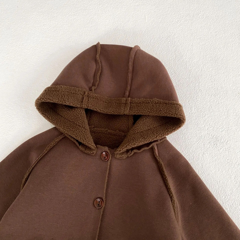 Rudens ziemas zīdaiņu bikses jaundzimušo zēnu vilnas kombinezons ar kapuci Solid Toddler Plus samta biezs viengabala apģērbs