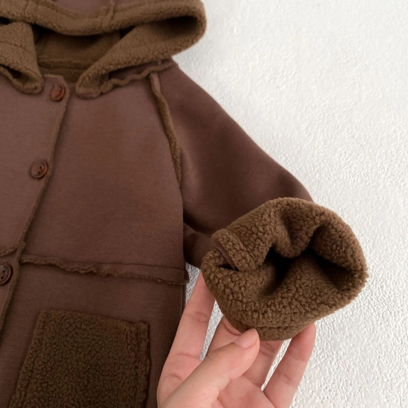 Rudens ziemas zīdaiņu bikses jaundzimušo zēnu vilnas kombinezons ar kapuci Solid Toddler Plus samta biezs viengabala apģērbs