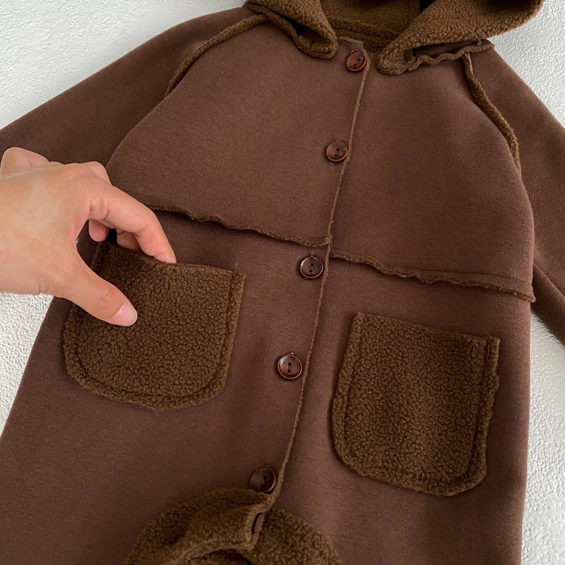 Rudens ziemas zīdaiņu bikses jaundzimušo zēnu vilnas kombinezons ar kapuci Solid Toddler Plus samta biezs viengabala apģērbs