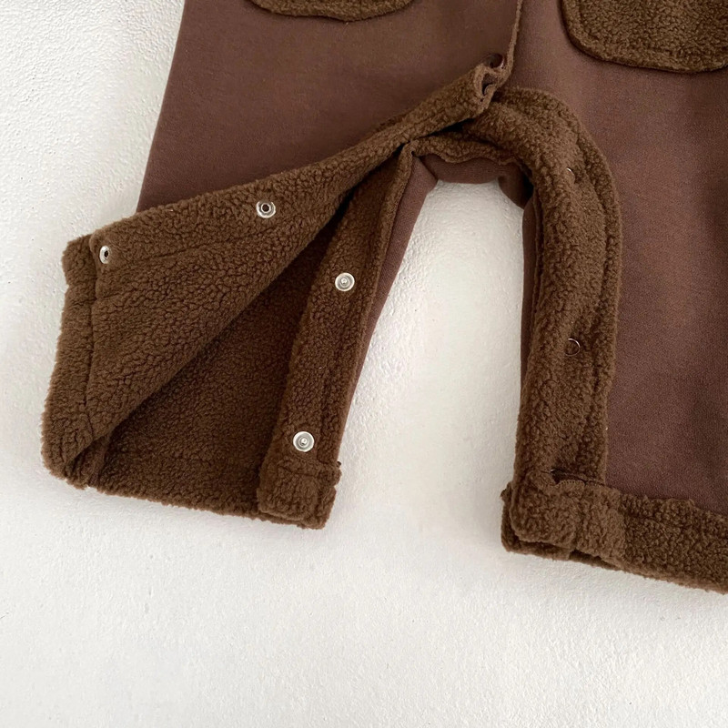 Rudens ziemas zīdaiņu bikses jaundzimušo zēnu vilnas kombinezons ar kapuci Solid Toddler Plus samta biezs viengabala apģērbs