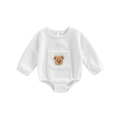 Zīdaiņu jaundzimušo meiteņu rudens kombinezoni , gadījuma rakstura garās piedurknes lācis ar izšuvumu priekšējā kabatā vafveida rūtaini bodijs