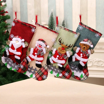 Големи коледни чорапи Държач за подарък Карикатура Дядо Коледа Снежен човек Elk Bear Коледен подарък Лен Подаръчни чорапи 2023 Весела Коледа Декор