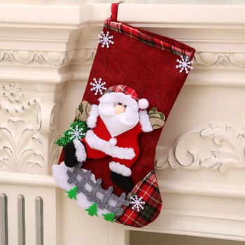 Големи коледни чорапи Държач за подарък Карикатура Дядо Коледа Снежен човек Elk Bear Коледен подарък Лен Подаръчни чорапи 2023 Весела Коледа Декор