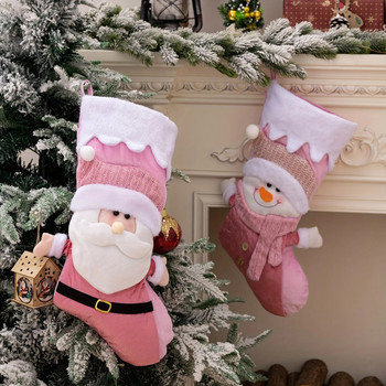 Коледна украса Чорапи Триизмерен старец Снежен човек Вдигнете ръката си Дърво Висулка Бяла граница Розова торбичка за бонбони
