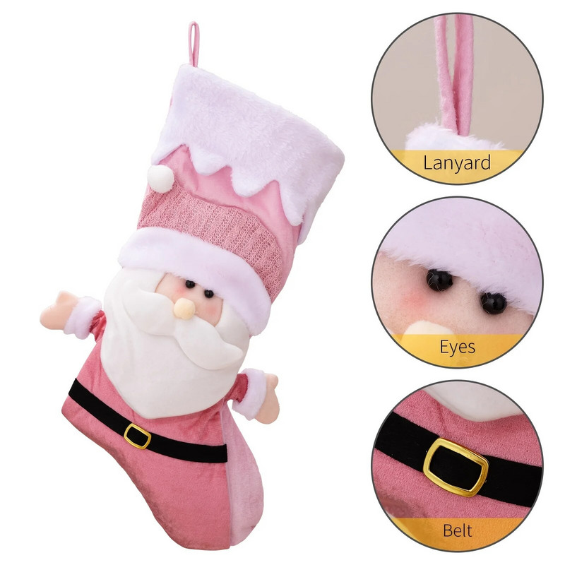 Ziemassvētku noformējums Zeķes Trīsdimensiju vecais vīrs sniegavīrs Paceliet savu roku Koka kulons Balta apmale rozā konfekšu soma