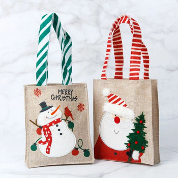 Коледна украса Ленена торбичка за подарък Детска чанта Чанта за бонбони Чанта за снежен човек Дърво Коледна висулка Декорация за дома