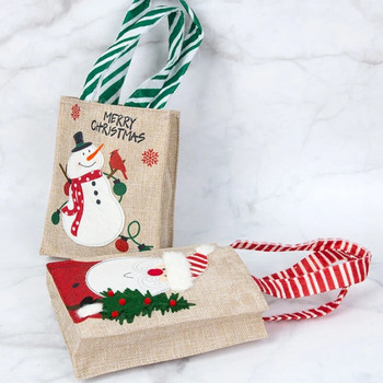 Коледна украса Ленена торбичка за подарък Детска чанта Чанта за бонбони Чанта за снежен човек Дърво Коледна висулка Декорация за дома