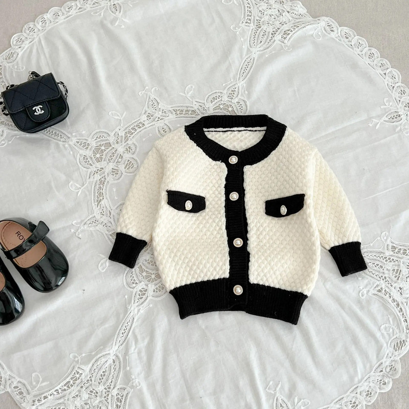 Jesenska odjeća za djevojčice 2023. Pamučni pleteni kardigan kaput Bodi s tregerima za dojenčad Majica s kragnom za lutke 3 kom odijelo za djevojčice