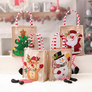 Коледни креативни торбички за подаръци с крака на червени бели ивици Дядо Коледа Снежен човек Елк Ябълкови чанти Весела Коледа Детски чанти с бонбони