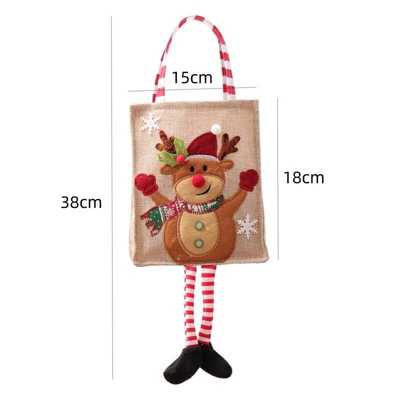 Ziemassvētku radoši dāvanu maisiņi ar sarkanām baltām svītrām kājām Ziemassvētku vecītis Sniegavīrs Alnis ābolu maisiņi Priecīgus Ziemassvētkus Bērnu konfektes rokassomas