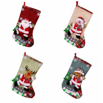Μεγάλες χριστουγεννιάτικες κάλτσες λινό φράχτη Χριστουγεννιάτικη τσάντα δώρου Santa Sacks Snowman Elk Bear Χριστουγεννιάτικο μενταγιόν Χριστουγεννιάτικα στολίδια Τσάντα καραμέλας