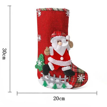 Μεγάλες χριστουγεννιάτικες κάλτσες λινό φράχτη Χριστουγεννιάτικη τσάντα δώρου Santa Sacks Snowman Elk Bear Χριστουγεννιάτικο μενταγιόν Χριστουγεννιάτικα στολίδια Τσάντα καραμέλας