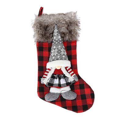 Velike božićne poklon čarape Božićni ukrasi za dom Torbe PP pamučna netkana tkanina Ženska crveno crna kockasta novogodišnja bombona