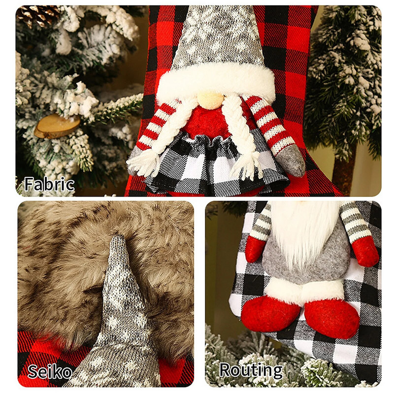 Velike božićne poklon čarape Božićni ukrasi za dom Torbe PP pamučna netkana tkanina Ženska crveno crna kockasta novogodišnja bombona