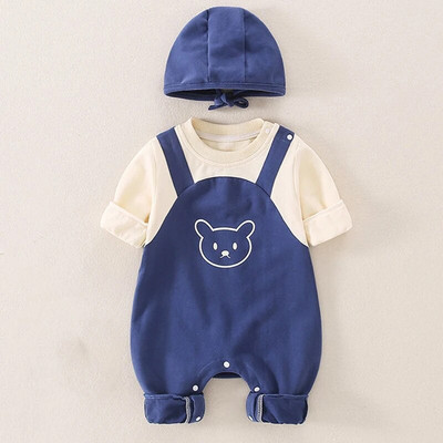 3-15M Proljetno Jesen Odjeća za novorođenčad Crtići Dječje Hlače za djevojčice Dječaci Slatki medvjedi Pamučni mekani kombinezon za dojenčad s pletenom kapom