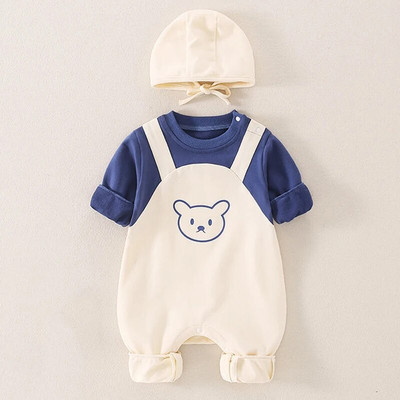 3-15M Proljetno Jesen Odjeća za novorođenčad Crtići Dječje Hlače za djevojčice Dječaci Slatki medvjedi Pamučni mekani kombinezon za dojenčad s pletenom kapom