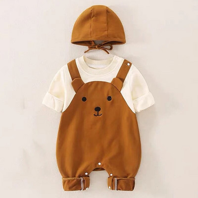 3-15M Proljetno Jesen Odjeća za novorođenčad Crtići Dječje Hlače za djevojčice Dječaci Slatki medvjedi Pamučni mekani kombinezon za dojenčad s pletenom kapom