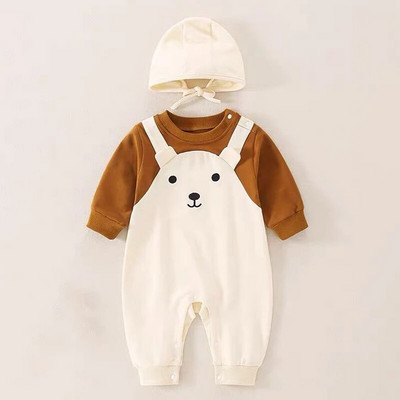 3-15M Proljetno Jesen Odjeća za novorođenčad Crtići Dječje Hlače za djevojčice Dječaci Slatki medvjedi Pamučni mekani kombinezon za dojenčad s pletenom kapom
