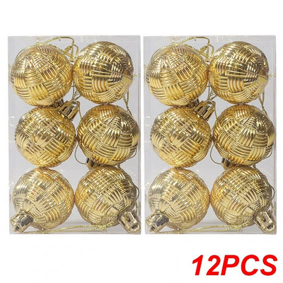 Ziemassvētku dekoratīvās bumbiņas, krāsainas austas teksturētas bumbiņas Ziemassvētku eglīšu rotājumiem, kulons 2024. gada Jaungada mājas ballīšu dekorēšanai