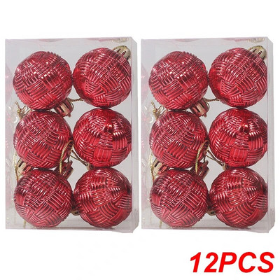 Ziemassvētku dekoratīvās bumbiņas, krāsainas austas teksturētas bumbiņas Ziemassvētku eglīšu rotājumiem, kulons 2024. gada Jaungada mājas ballīšu dekorēšanai