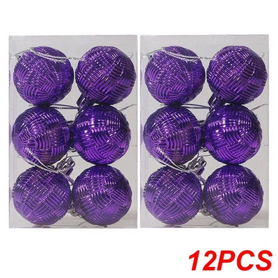 Ziemassvētku dekoratīvās bumbiņas, krāsainas austas teksturētas bumbiņas Ziemassvētku eglīšu rotājumiem, kulons 2024. gada Jaungada mājas ballīšu dekorēšanai