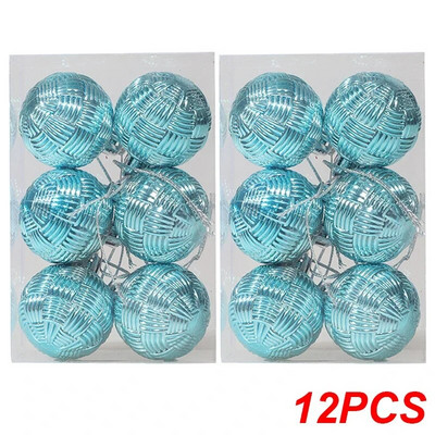 Ziemassvētku dekoratīvās bumbiņas, krāsainas austas teksturētas bumbiņas Ziemassvētku eglīšu rotājumiem, kulons 2024. gada Jaungada mājas ballīšu dekorēšanai