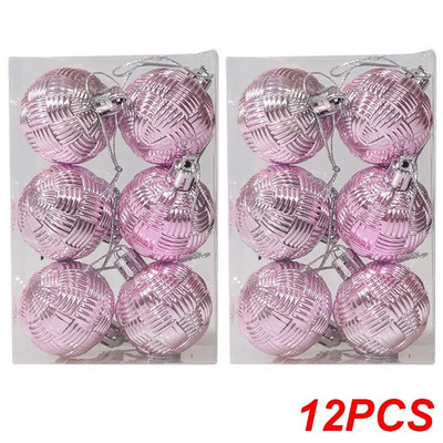 Ziemassvētku dekoratīvās bumbiņas, krāsainas austas teksturētas bumbiņas Ziemassvētku eglīšu rotājumiem, kulons 2024. gada Jaungada mājas ballīšu dekorēšanai