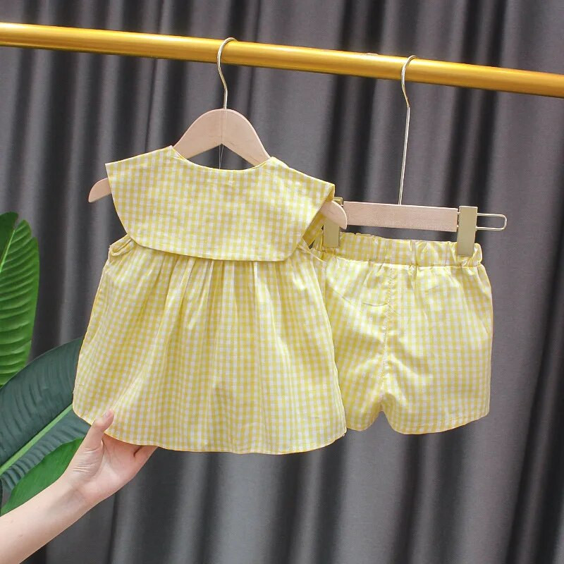 Nova ljetna odjeća za djevojčice 2023., princeze, 2 komada, kompleti odjeće za djevojčice, odijela, karirane majice, majica + kratke hlače, kostimi za bebe