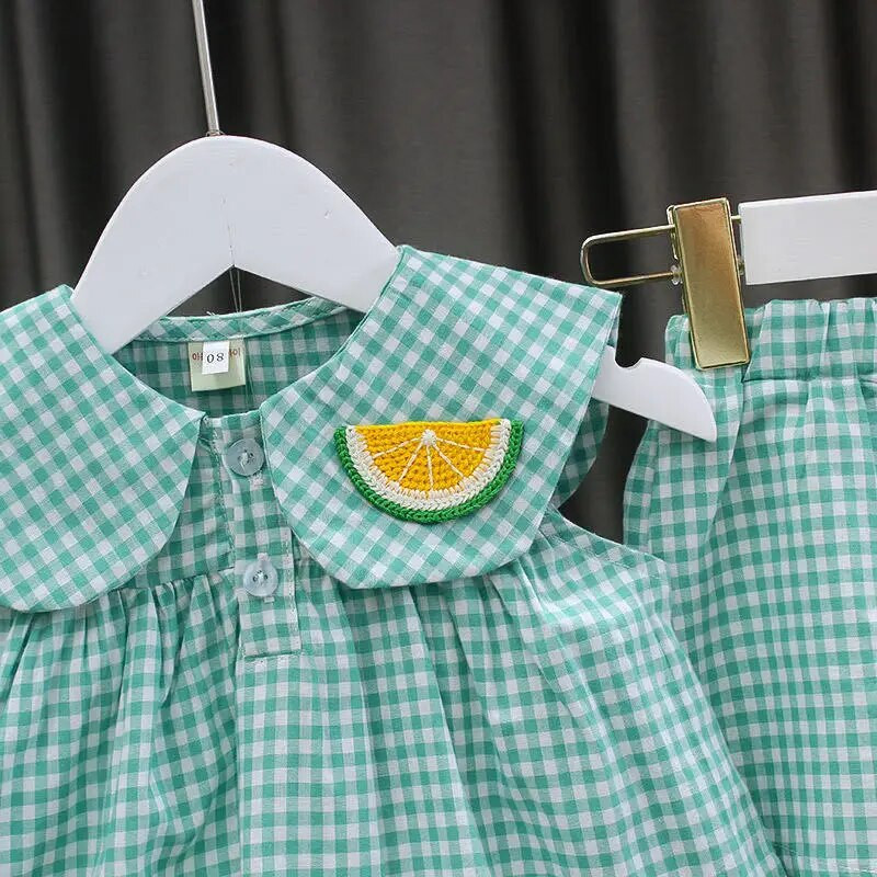 Nova ljetna odjeća za djevojčice 2023., princeze, 2 komada, kompleti odjeće za djevojčice, odijela, karirane majice, majica + kratke hlače, kostimi za bebe