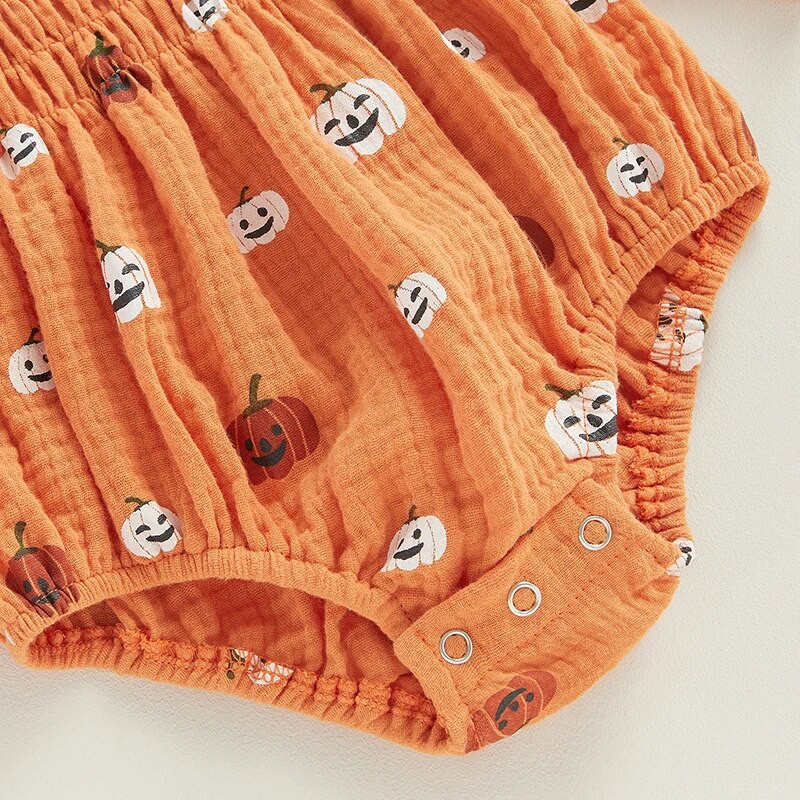 Odjeća za noć vještica za novorođenčad, djevojčice, pamučno platno, bundeva s otvorenim ramenima, kombinezoni s dugim rukavima i trakama za glavu.