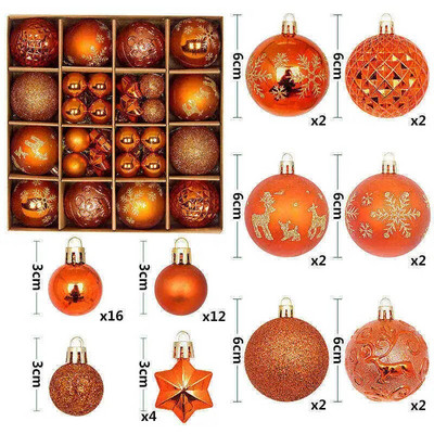 Ziemassvētku balle Ziemassvētku eglīšu rotājumu komplekts mājas ballītei Daudzkrāsu balle Ziemassvētku eglīšu bumbiņas rotājumi 42gab 6cm 3cm liela