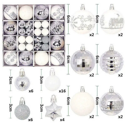 Ziemassvētku balle Ziemassvētku eglīšu rotājumu komplekts mājas ballītei Daudzkrāsu balle Ziemassvētku eglīšu bumbiņas rotājumi 42gab 6cm 3cm liela