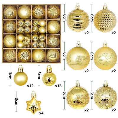 Ziemassvētku balle Ziemassvētku eglīšu rotājumu komplekts mājas ballītei Daudzkrāsu balle Ziemassvētku eglīšu bumbiņas rotājumi 42gab 6cm 3cm liela